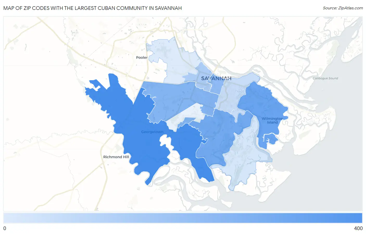 Zip Codes with the Largest Cuban Community in Savannah Map