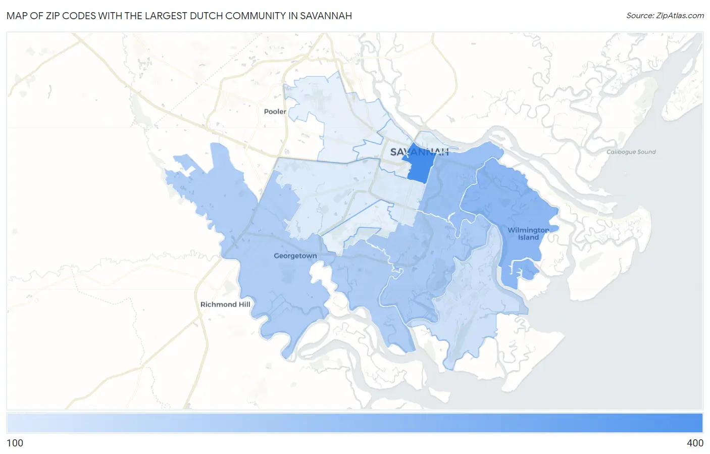 Zip Codes with the Largest Dutch Community in Savannah Map
