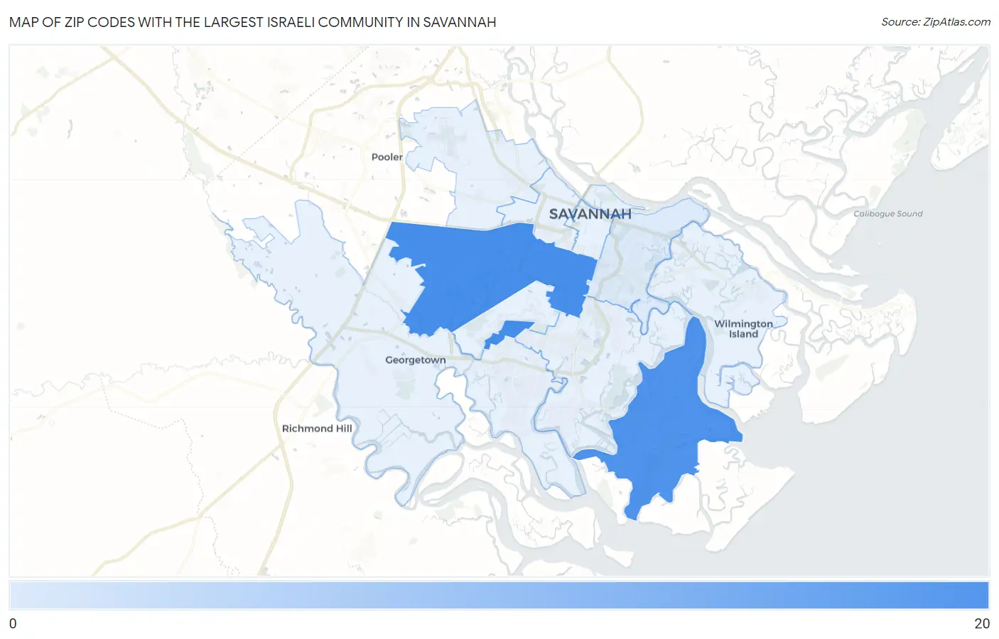 Zip Codes with the Largest Israeli Community in Savannah Map
