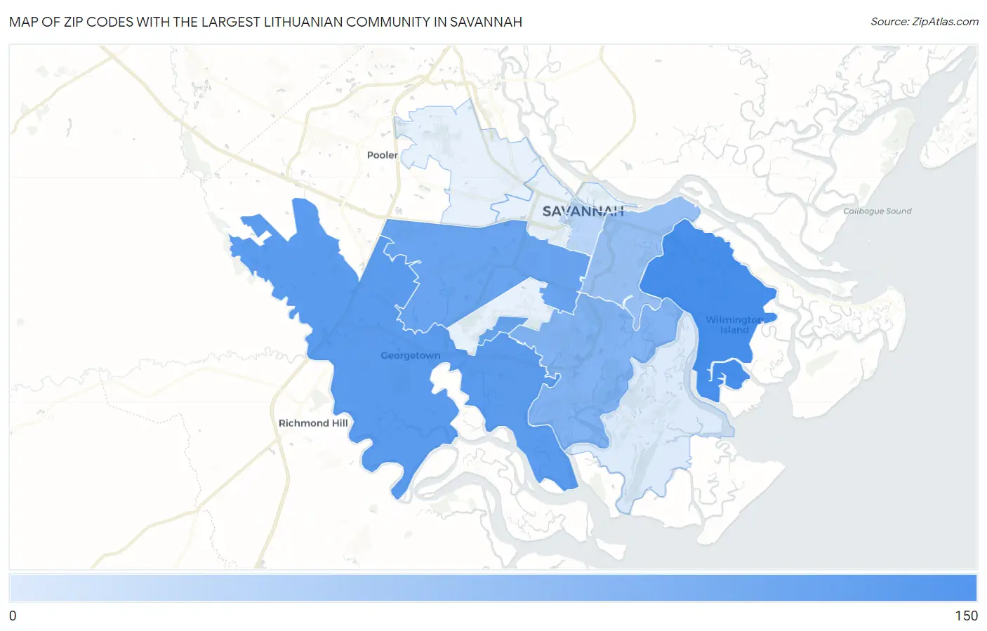 Zip Codes with the Largest Lithuanian Community in Savannah Map