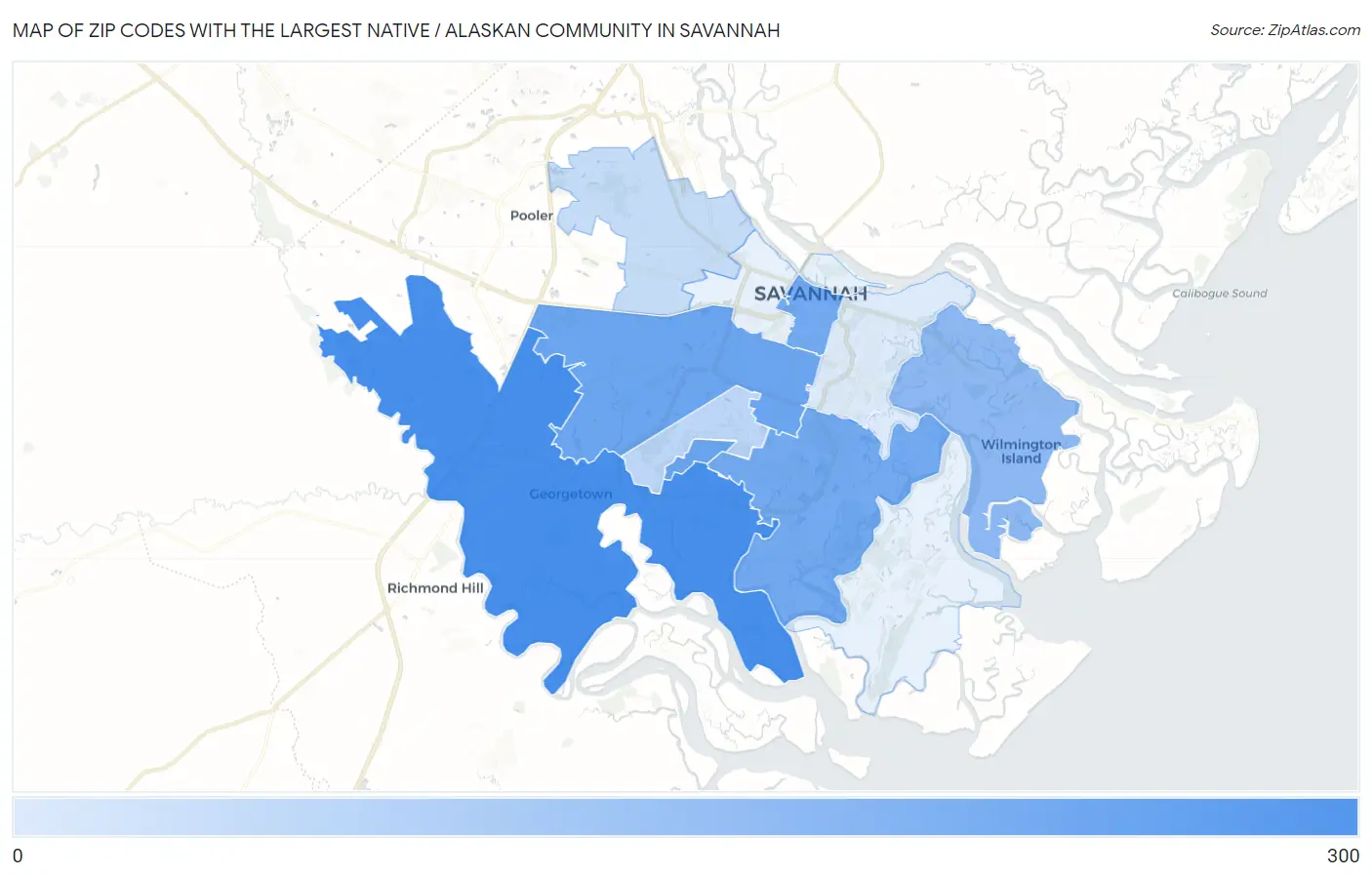 Zip Codes with the Largest Native / Alaskan Community in Savannah Map