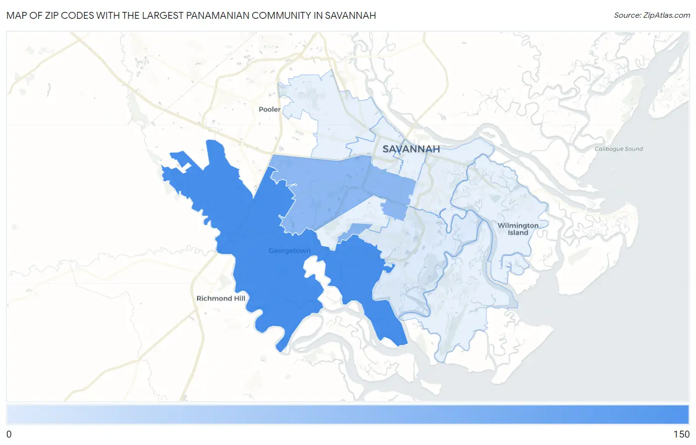 Zip Codes with the Largest Panamanian Community in Savannah Map
