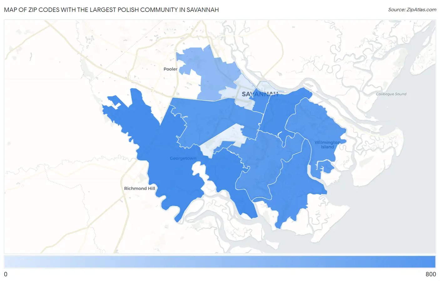 Zip Codes with the Largest Polish Community in Savannah Map