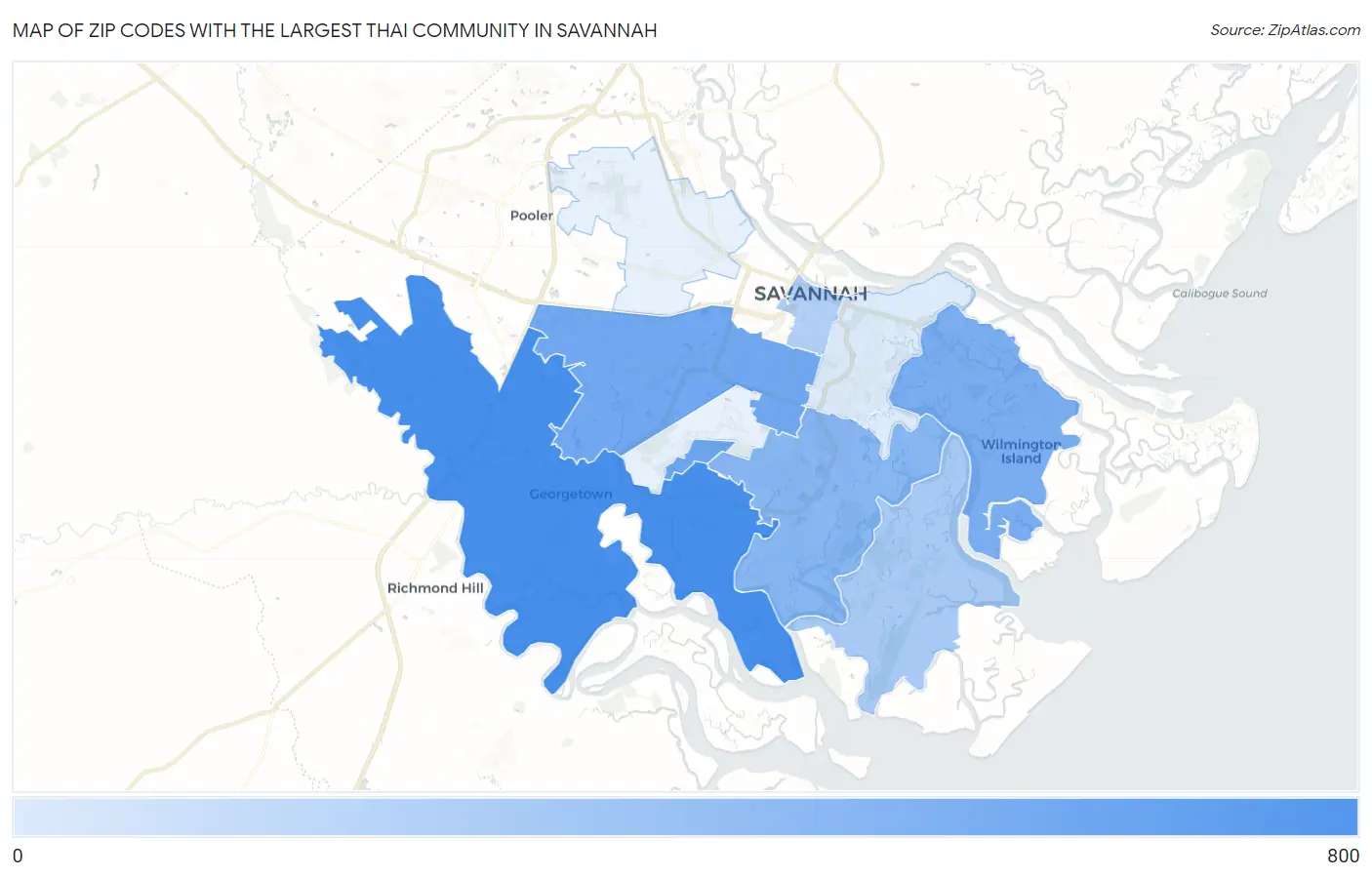 Zip Codes with the Largest Thai Community in Savannah Map