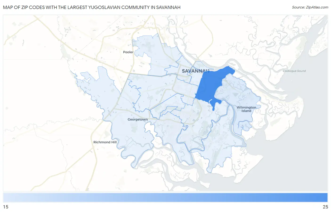 Zip Codes with the Largest Yugoslavian Community in Savannah Map