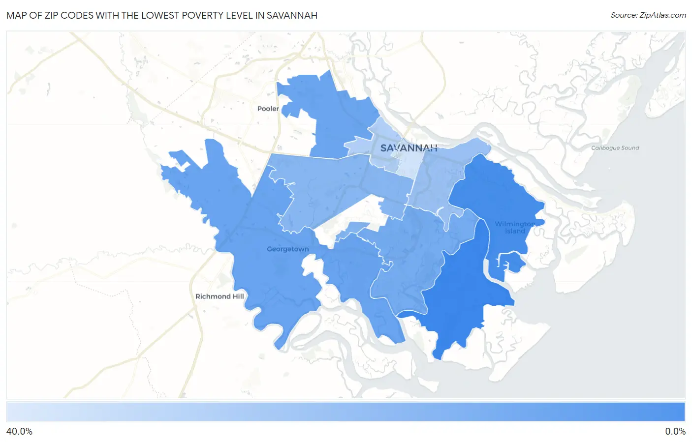 Zip Codes with the Lowest Poverty Level in Savannah Map