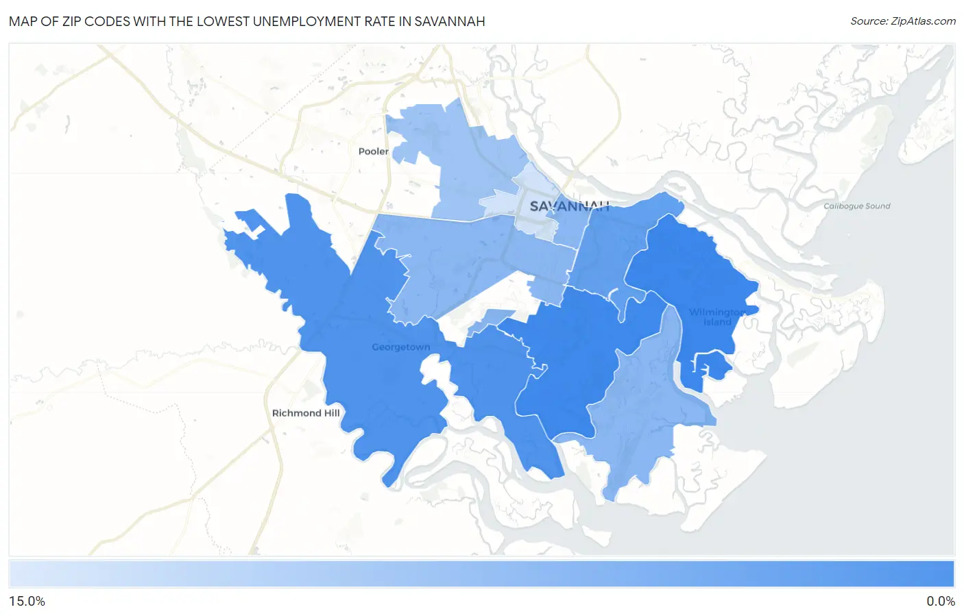 Zip Codes with the Lowest Unemployment Rate in Savannah Map