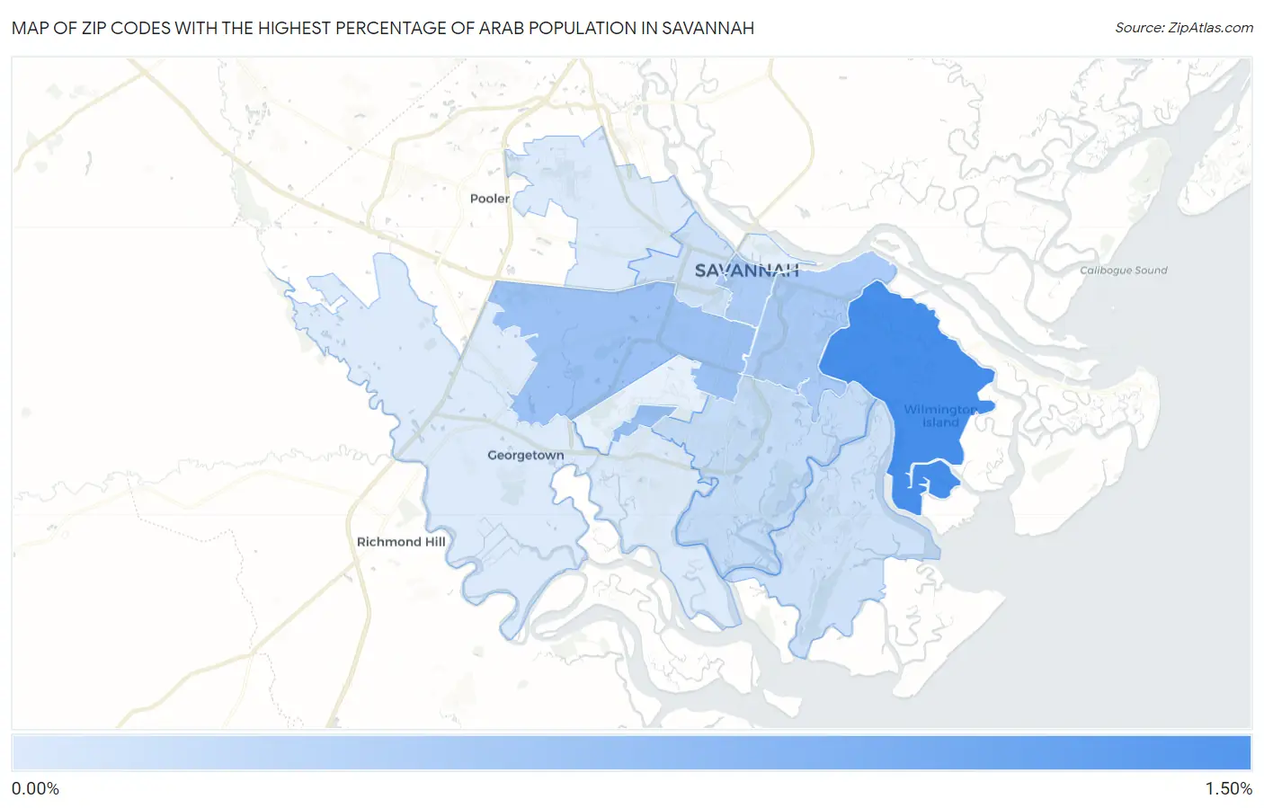 Zip Codes with the Highest Percentage of Arab Population in Savannah Map