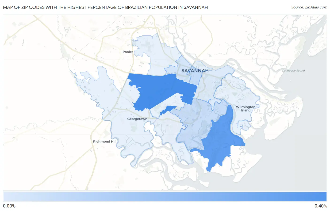 Zip Codes with the Highest Percentage of Brazilian Population in Savannah Map