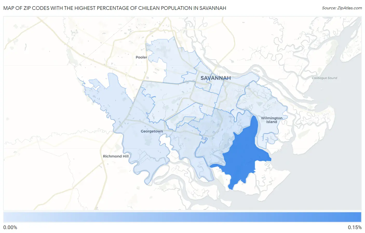 Zip Codes with the Highest Percentage of Chilean Population in Savannah Map