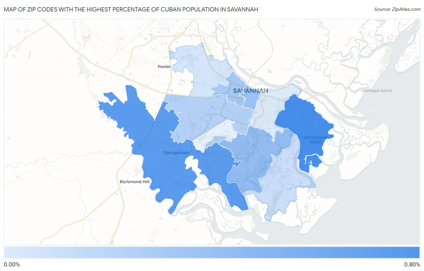 Zip Codes with the Highest Percentage of Cuban Population in Savannah Map