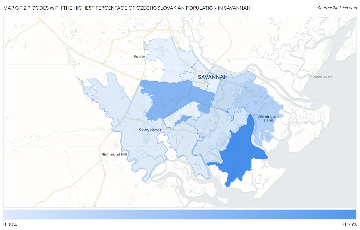 Zip Codes with the Highest Percentage of Czechoslovakian Population in Savannah Map