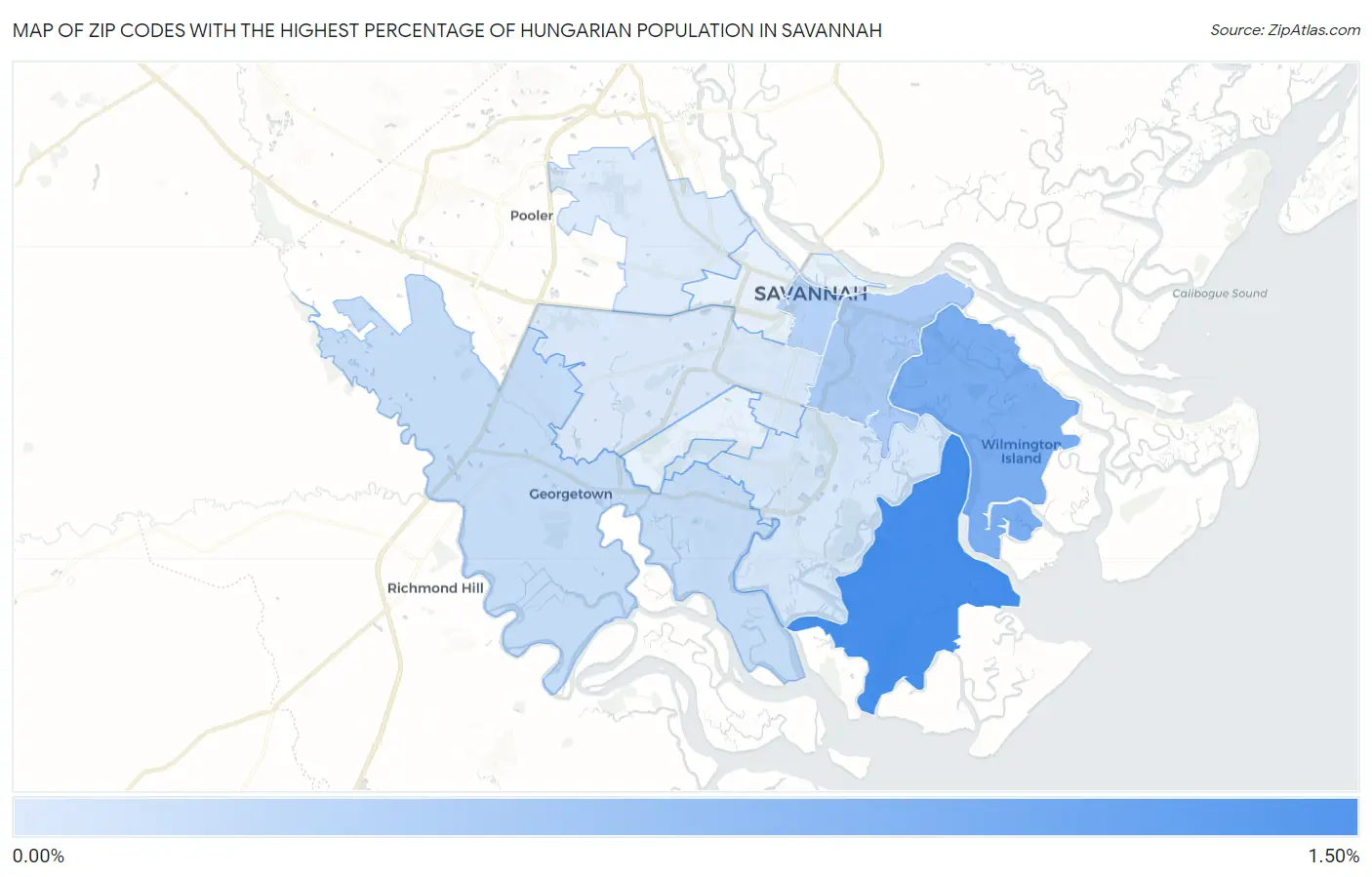 Zip Codes with the Highest Percentage of Hungarian Population in Savannah Map