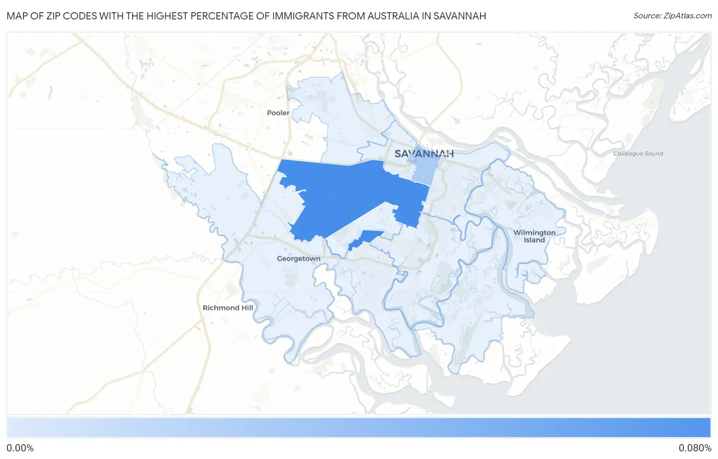 Zip Codes with the Highest Percentage of Immigrants from Australia in Savannah Map