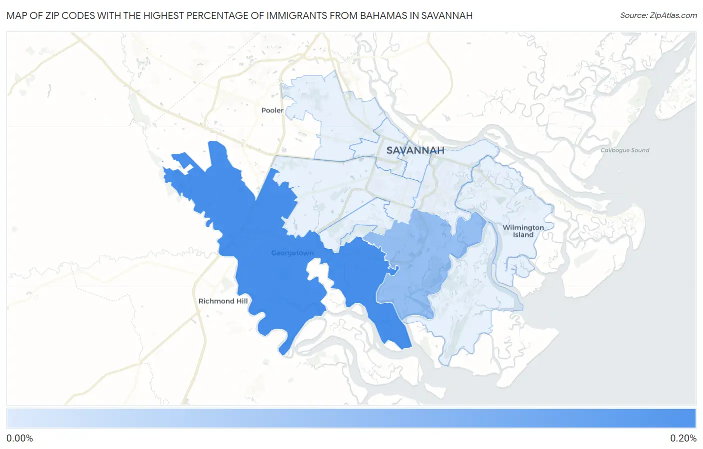 Zip Codes with the Highest Percentage of Immigrants from Bahamas in Savannah Map