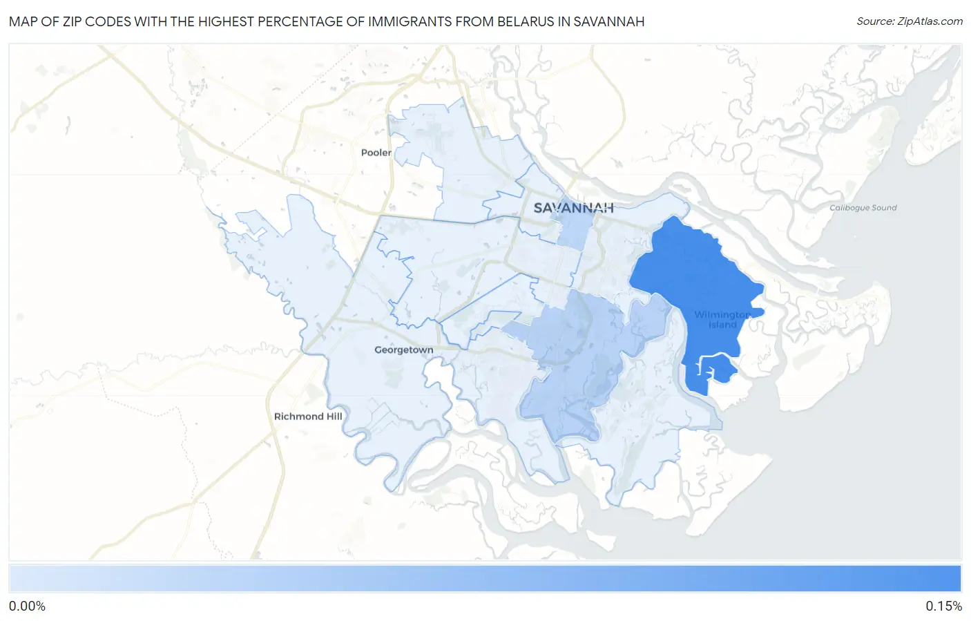 Zip Codes with the Highest Percentage of Immigrants from Belarus in Savannah Map