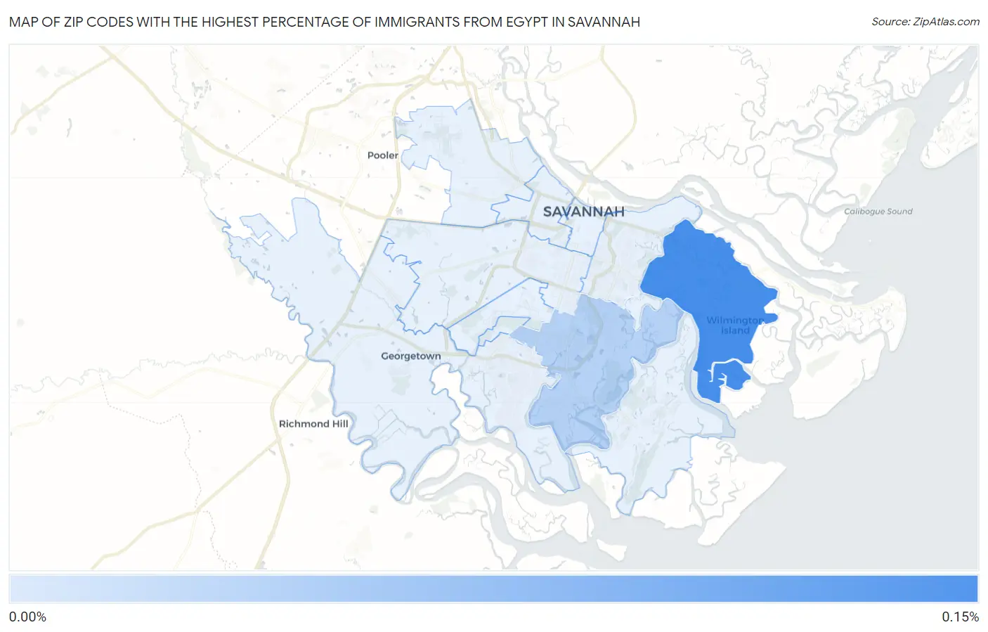 Zip Codes with the Highest Percentage of Immigrants from Egypt in Savannah Map