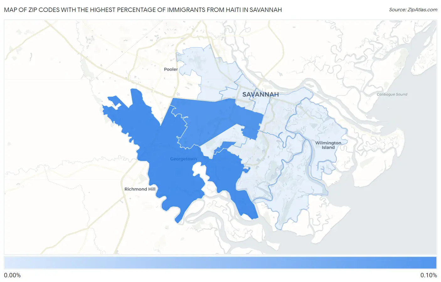 Zip Codes with the Highest Percentage of Immigrants from Haiti in Savannah Map