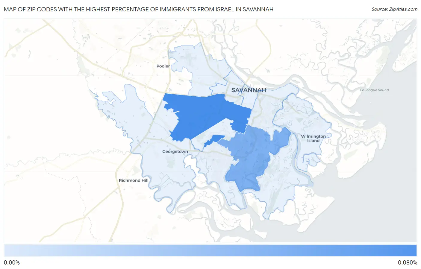 Zip Codes with the Highest Percentage of Immigrants from Israel in Savannah Map