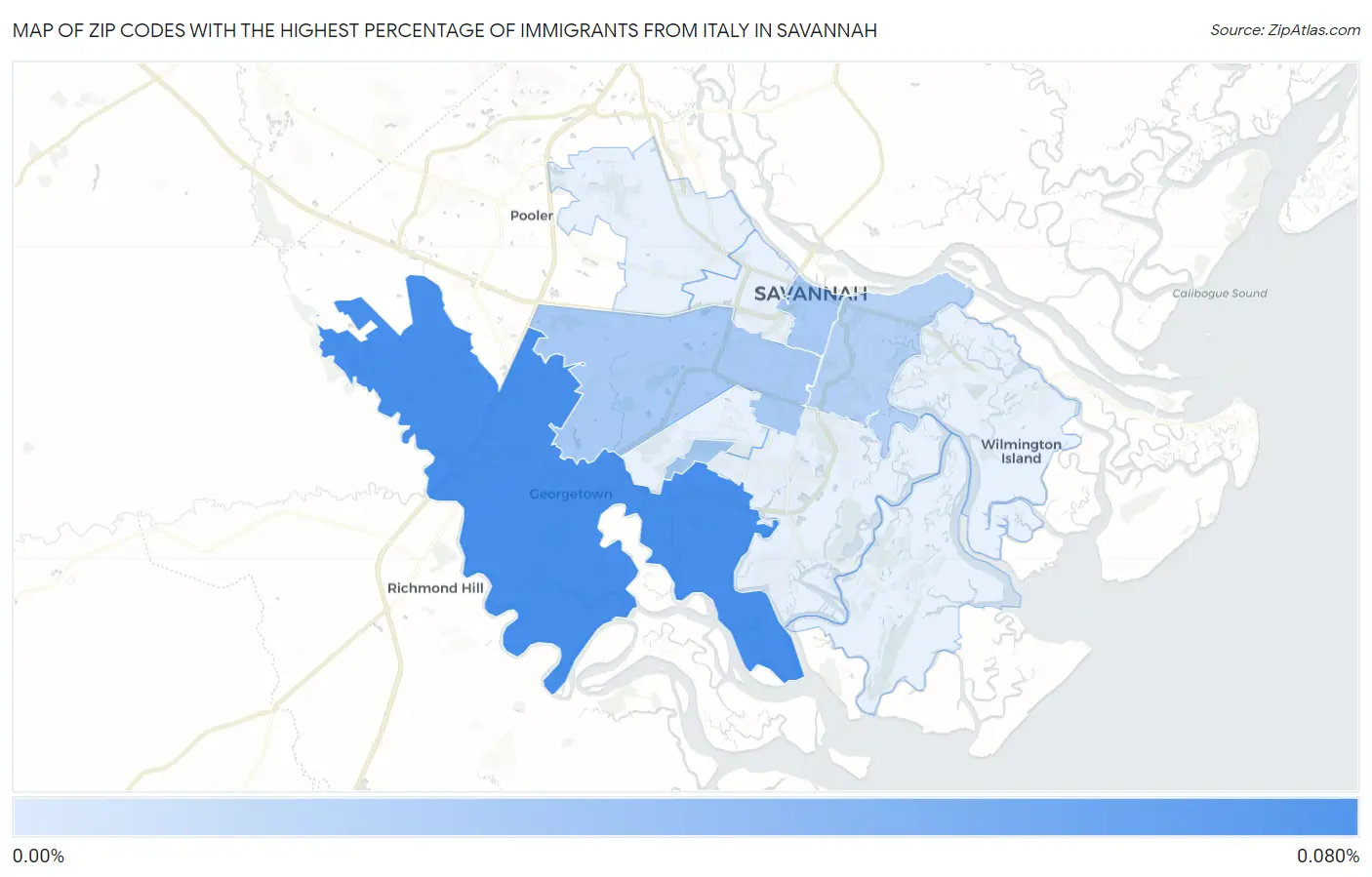 Zip Codes with the Highest Percentage of Immigrants from Italy in Savannah Map