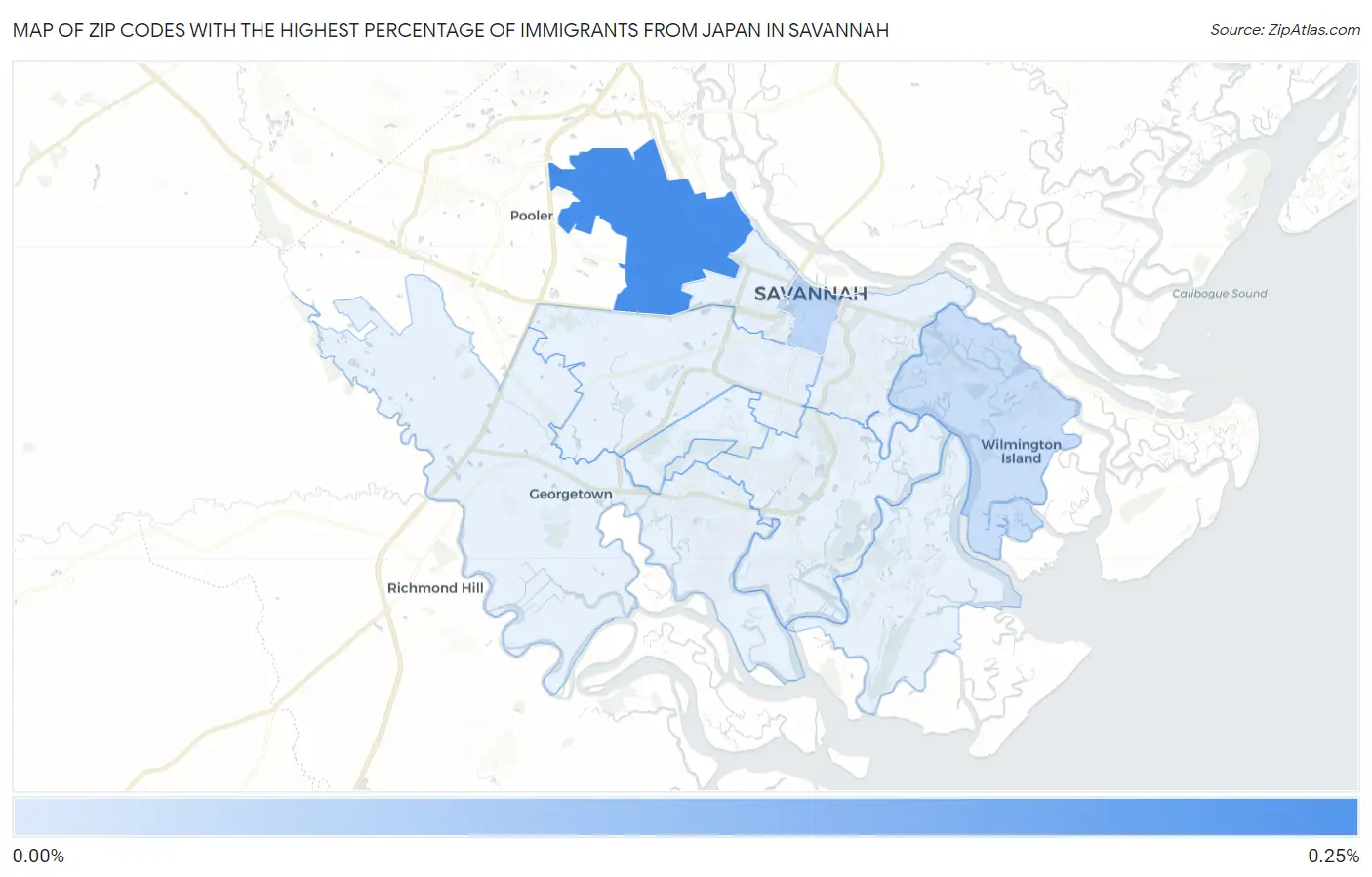 Zip Codes with the Highest Percentage of Immigrants from Japan in Savannah Map