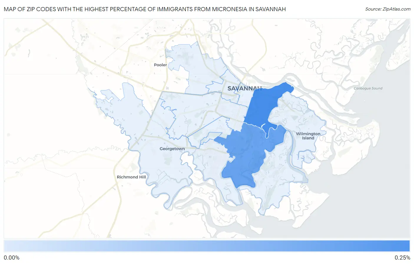 Zip Codes with the Highest Percentage of Immigrants from Micronesia in Savannah Map