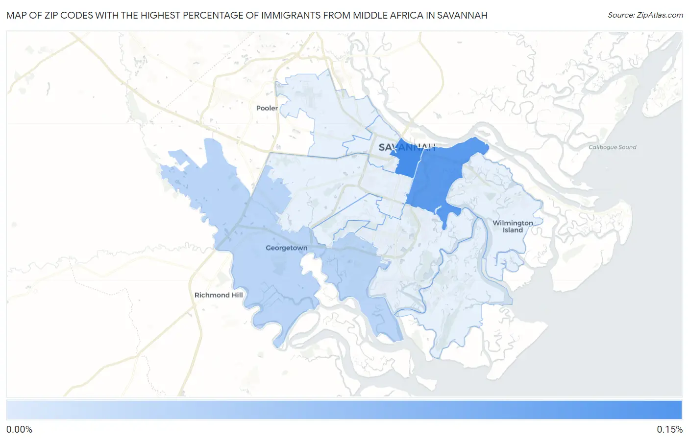 Zip Codes with the Highest Percentage of Immigrants from Middle Africa in Savannah Map