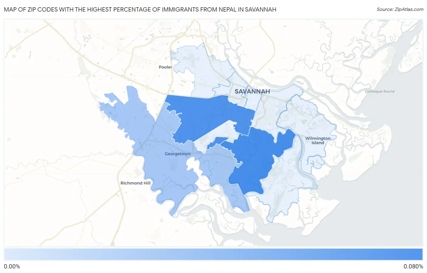 Zip Codes with the Highest Percentage of Immigrants from Nepal in Savannah Map