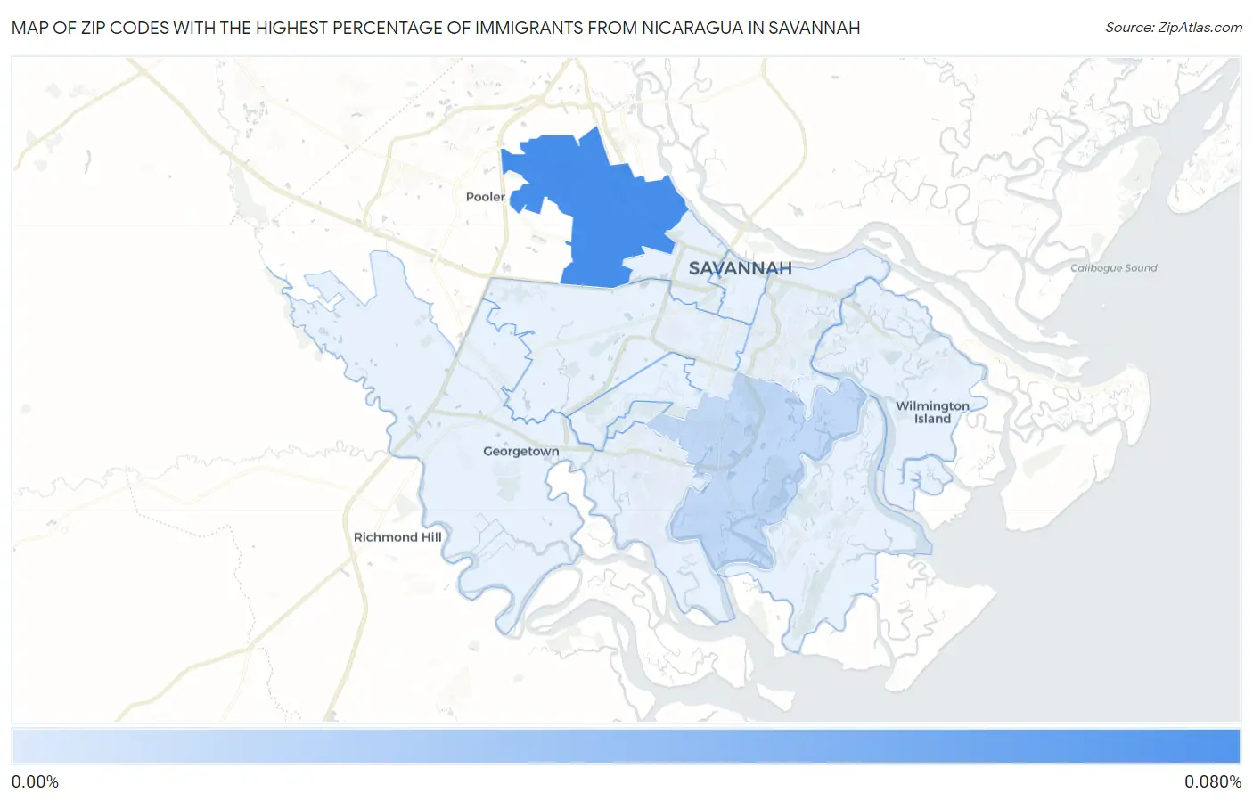 Zip Codes with the Highest Percentage of Immigrants from Nicaragua in Savannah Map