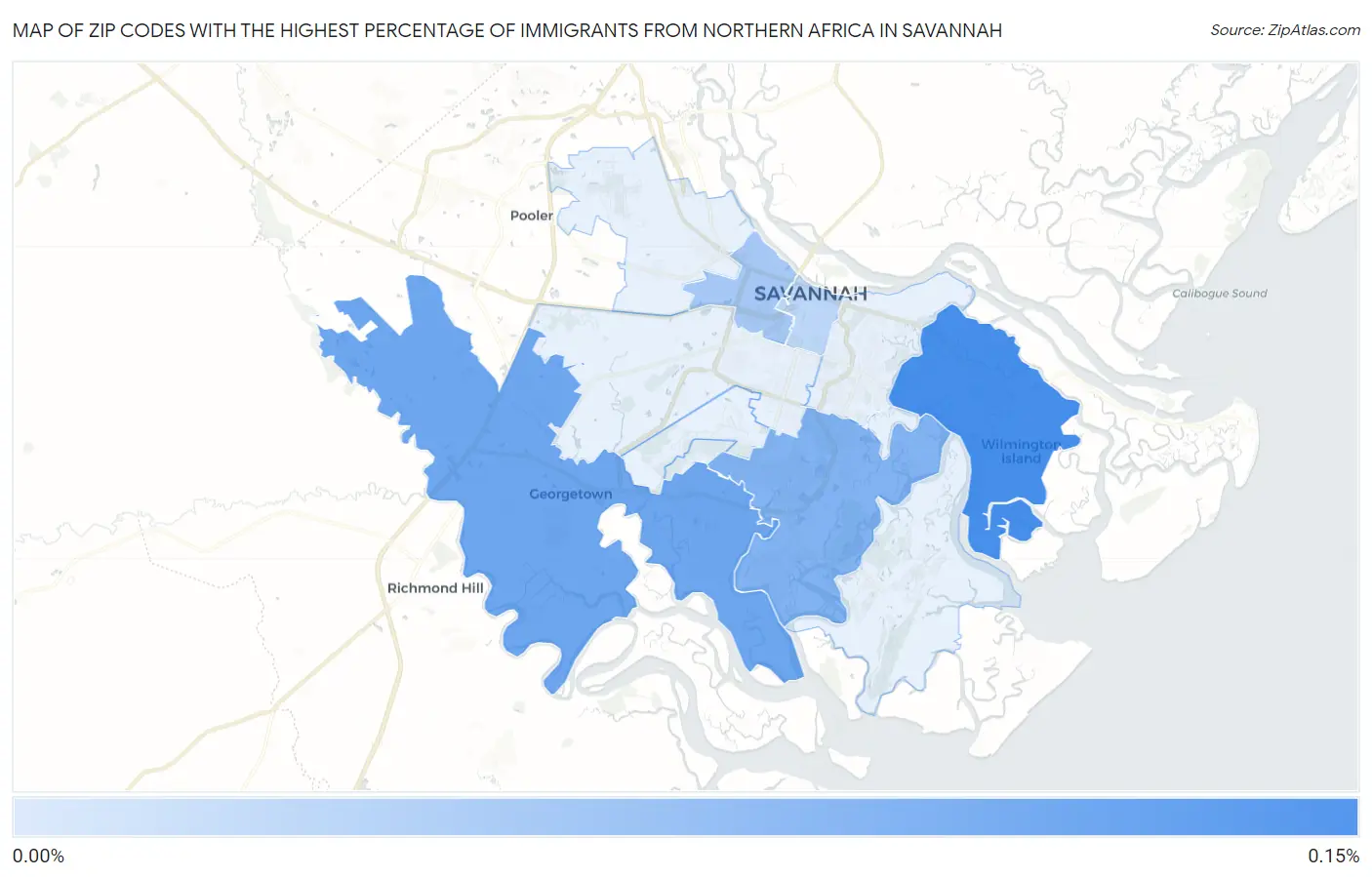 Zip Codes with the Highest Percentage of Immigrants from Northern Africa in Savannah Map