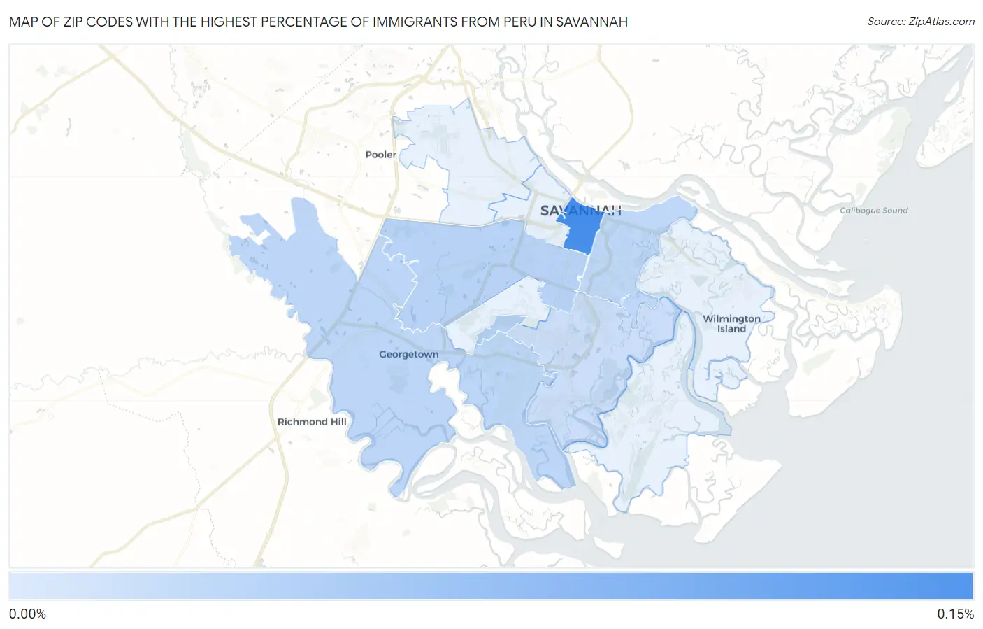 Zip Codes with the Highest Percentage of Immigrants from Peru in Savannah Map