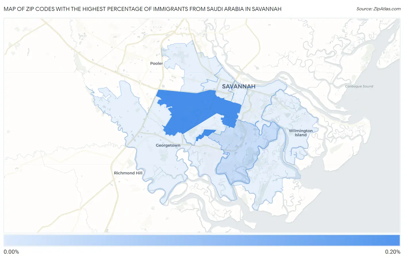 Zip Codes with the Highest Percentage of Immigrants from Saudi Arabia in Savannah Map