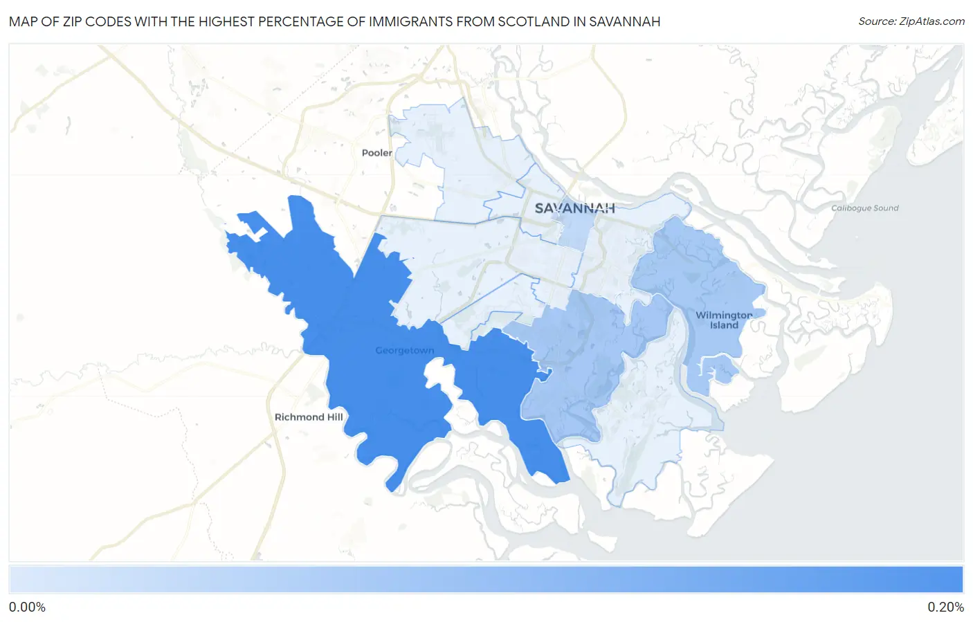 Zip Codes with the Highest Percentage of Immigrants from Scotland in Savannah Map