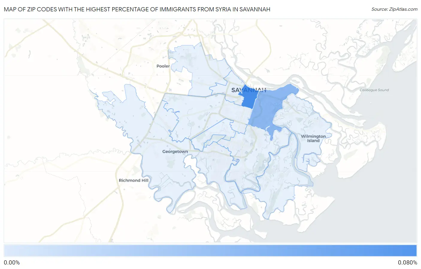 Zip Codes with the Highest Percentage of Immigrants from Syria in Savannah Map