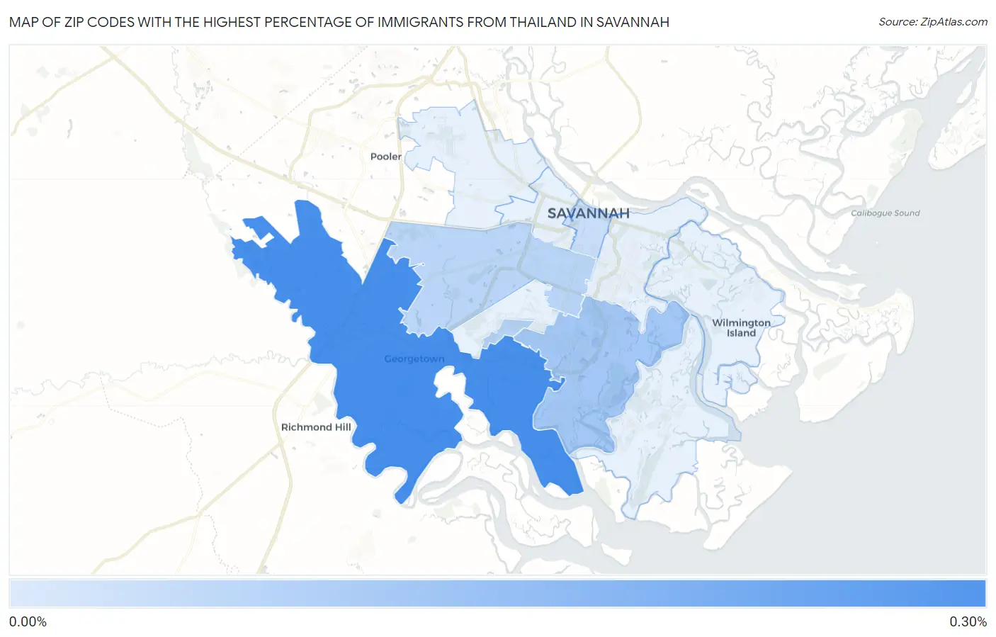 Zip Codes with the Highest Percentage of Immigrants from Thailand in Savannah Map
