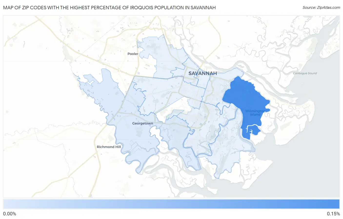 Zip Codes with the Highest Percentage of Iroquois Population in Savannah Map
