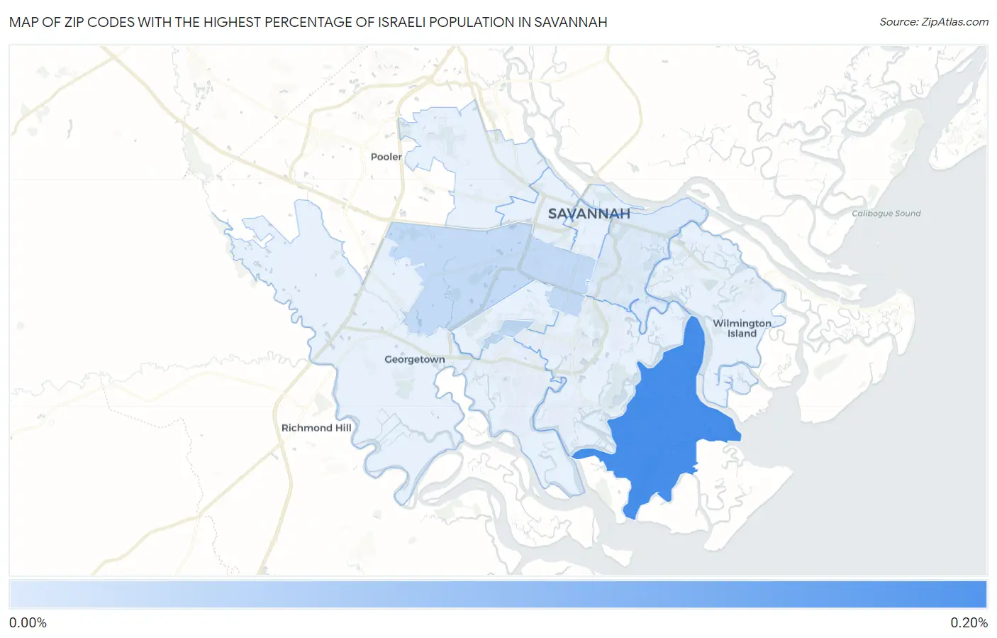 Zip Codes with the Highest Percentage of Israeli Population in Savannah Map
