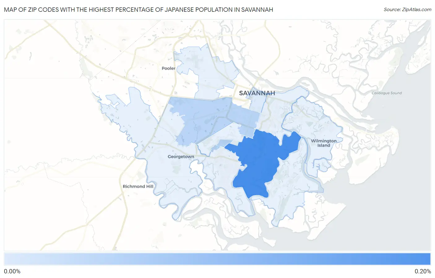 Zip Codes with the Highest Percentage of Japanese Population in Savannah Map