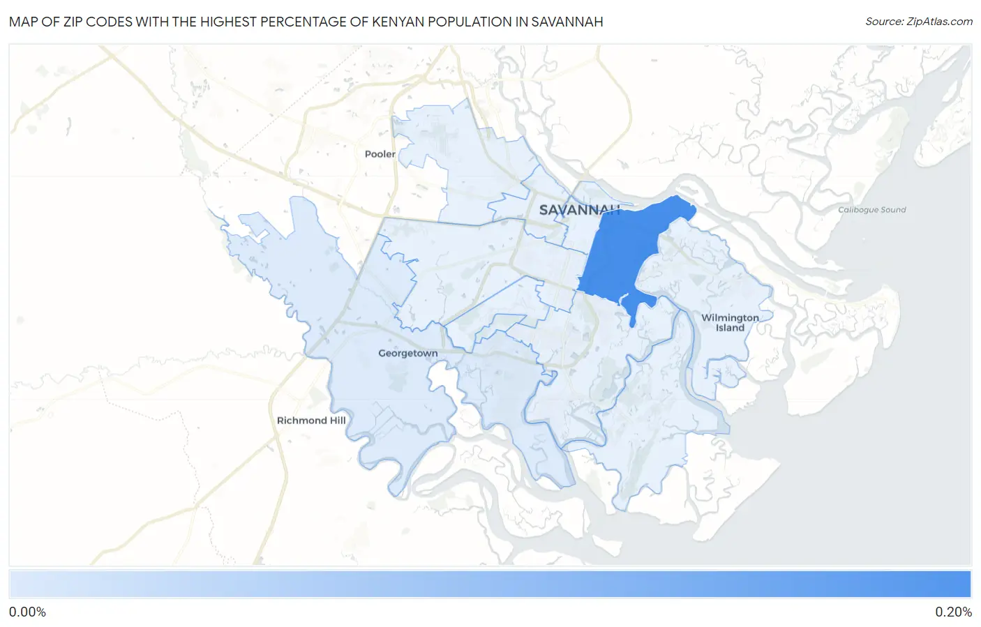 Zip Codes with the Highest Percentage of Kenyan Population in Savannah Map