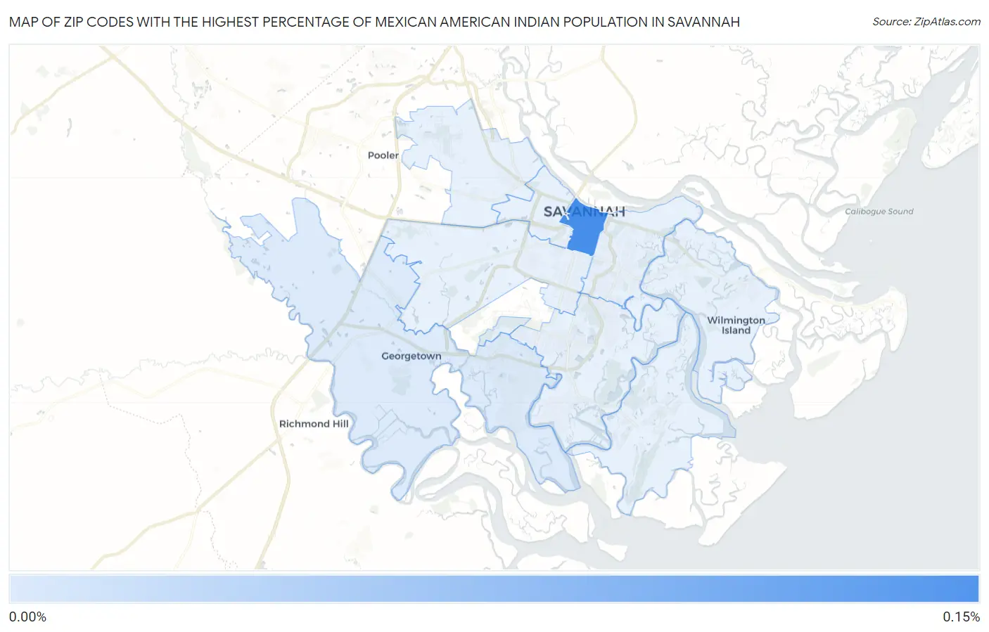 Zip Codes with the Highest Percentage of Mexican American Indian Population in Savannah Map
