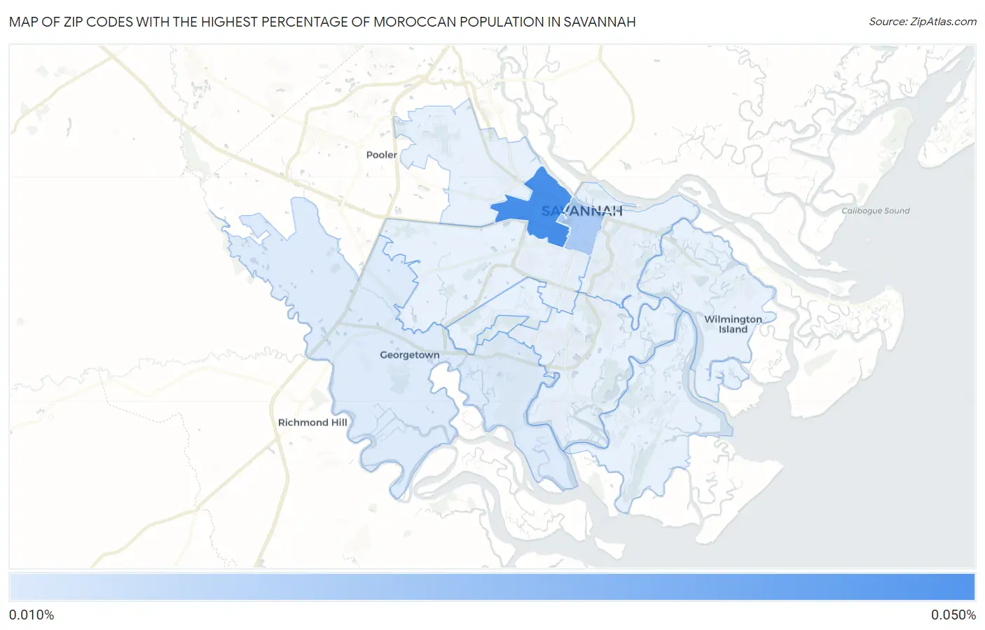 Zip Codes with the Highest Percentage of Moroccan Population in Savannah Map