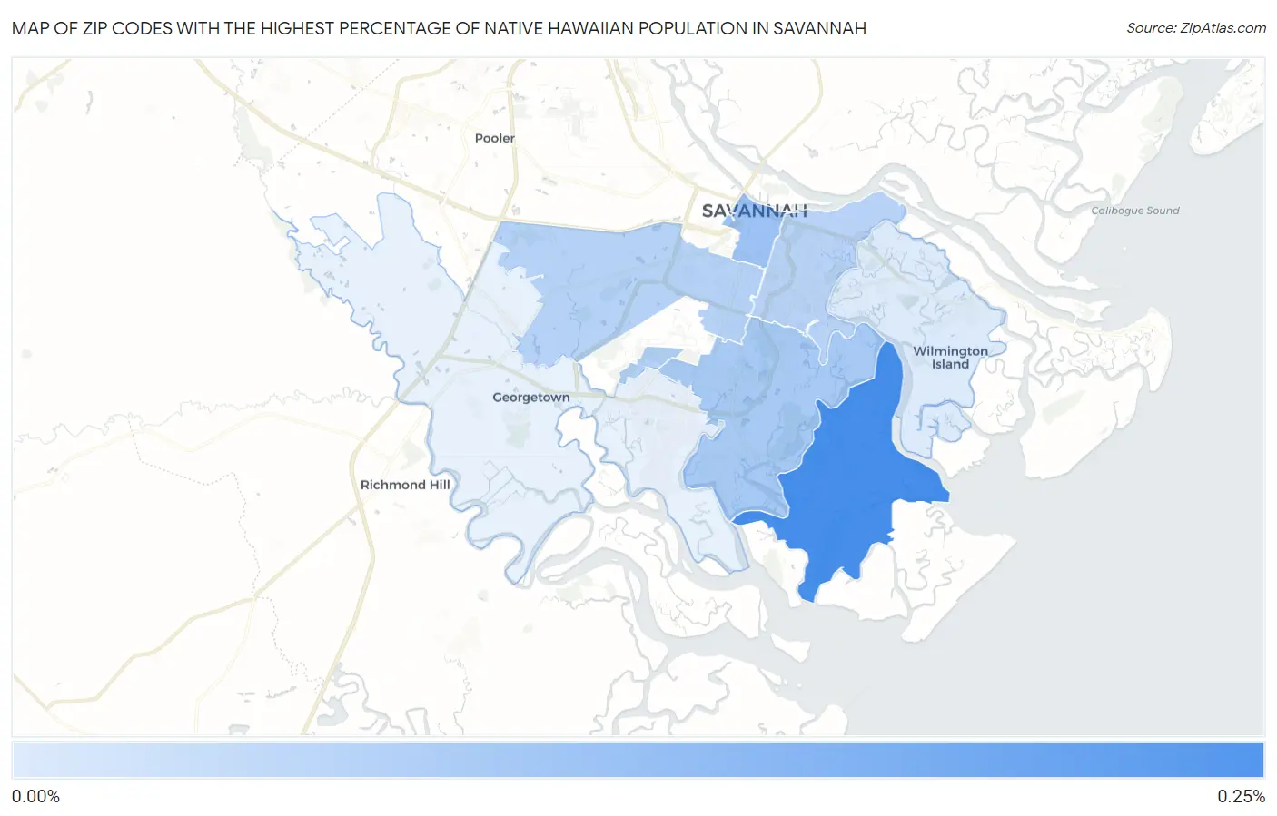 Zip Codes with the Highest Percentage of Native Hawaiian Population in Savannah Map