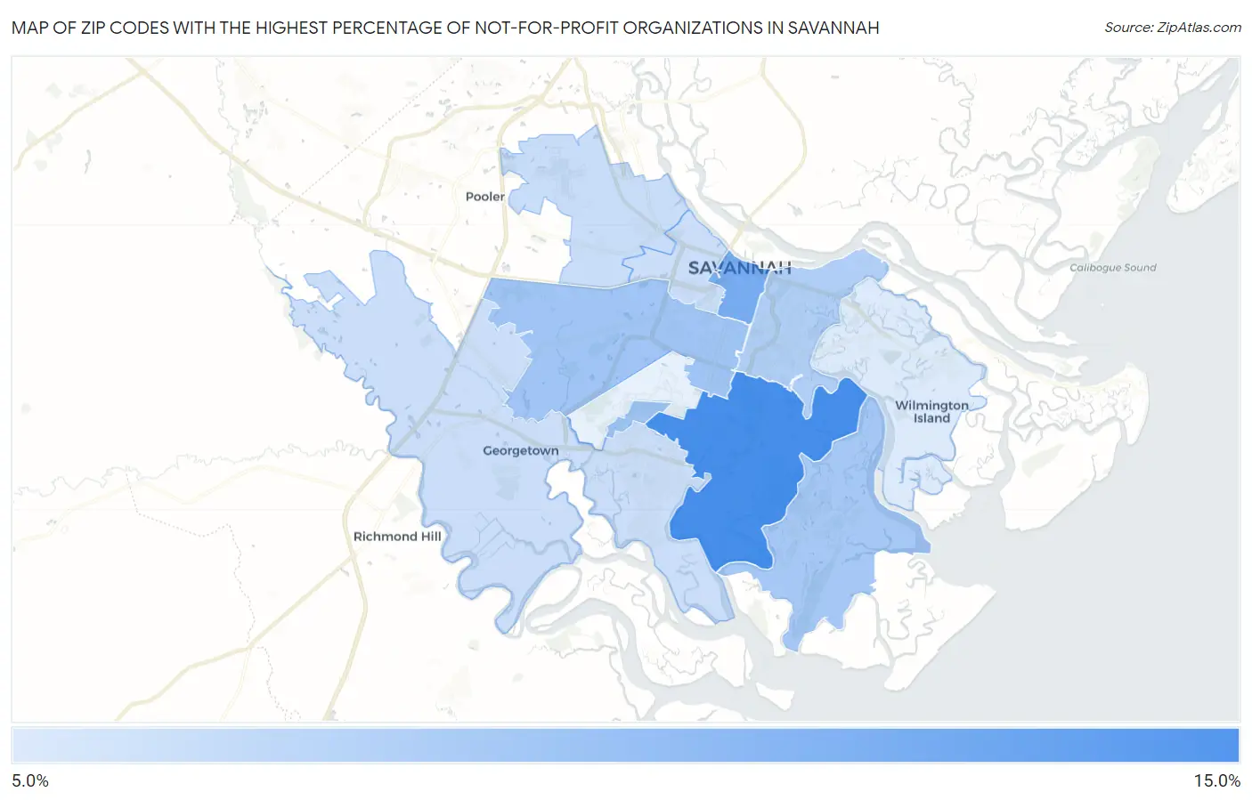 Zip Codes with the Highest Percentage of Not-for-profit Organizations in Savannah Map