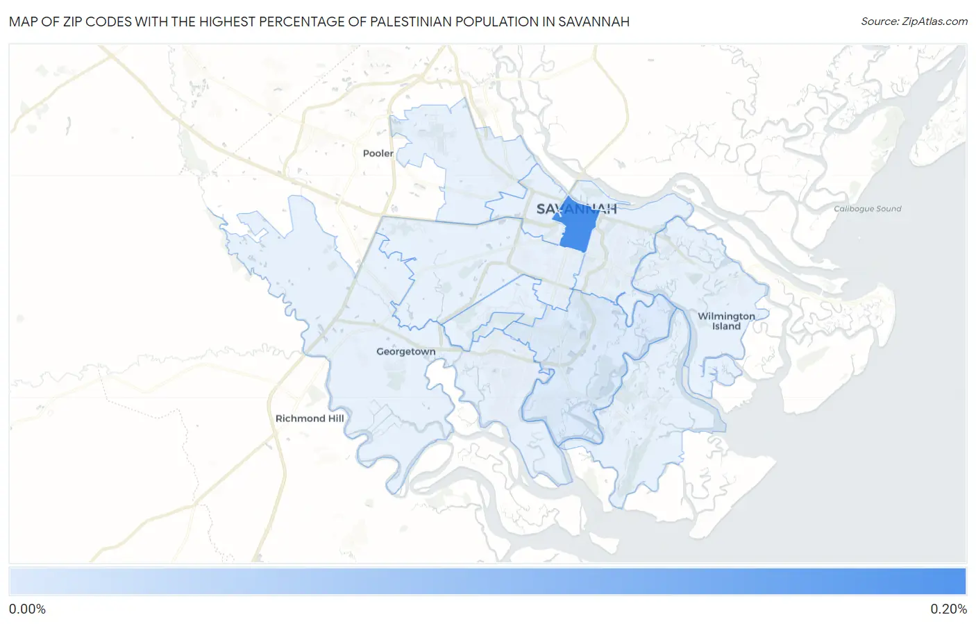 Zip Codes with the Highest Percentage of Palestinian Population in Savannah Map