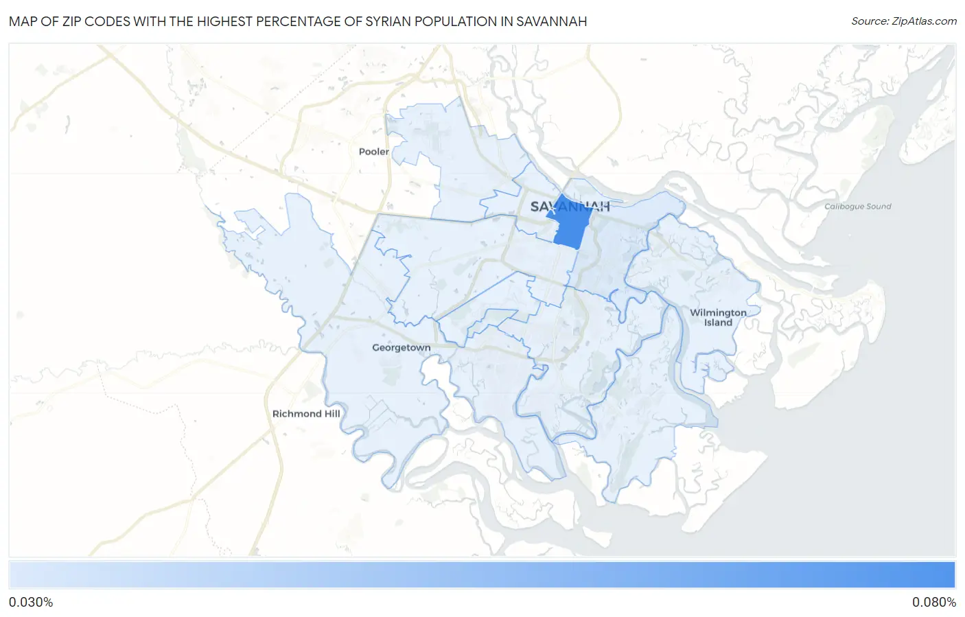 Zip Codes with the Highest Percentage of Syrian Population in Savannah Map