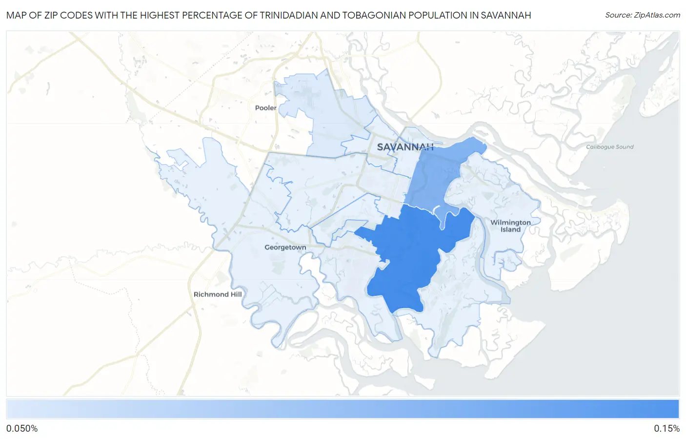 Zip Codes with the Highest Percentage of Trinidadian and Tobagonian Population in Savannah Map