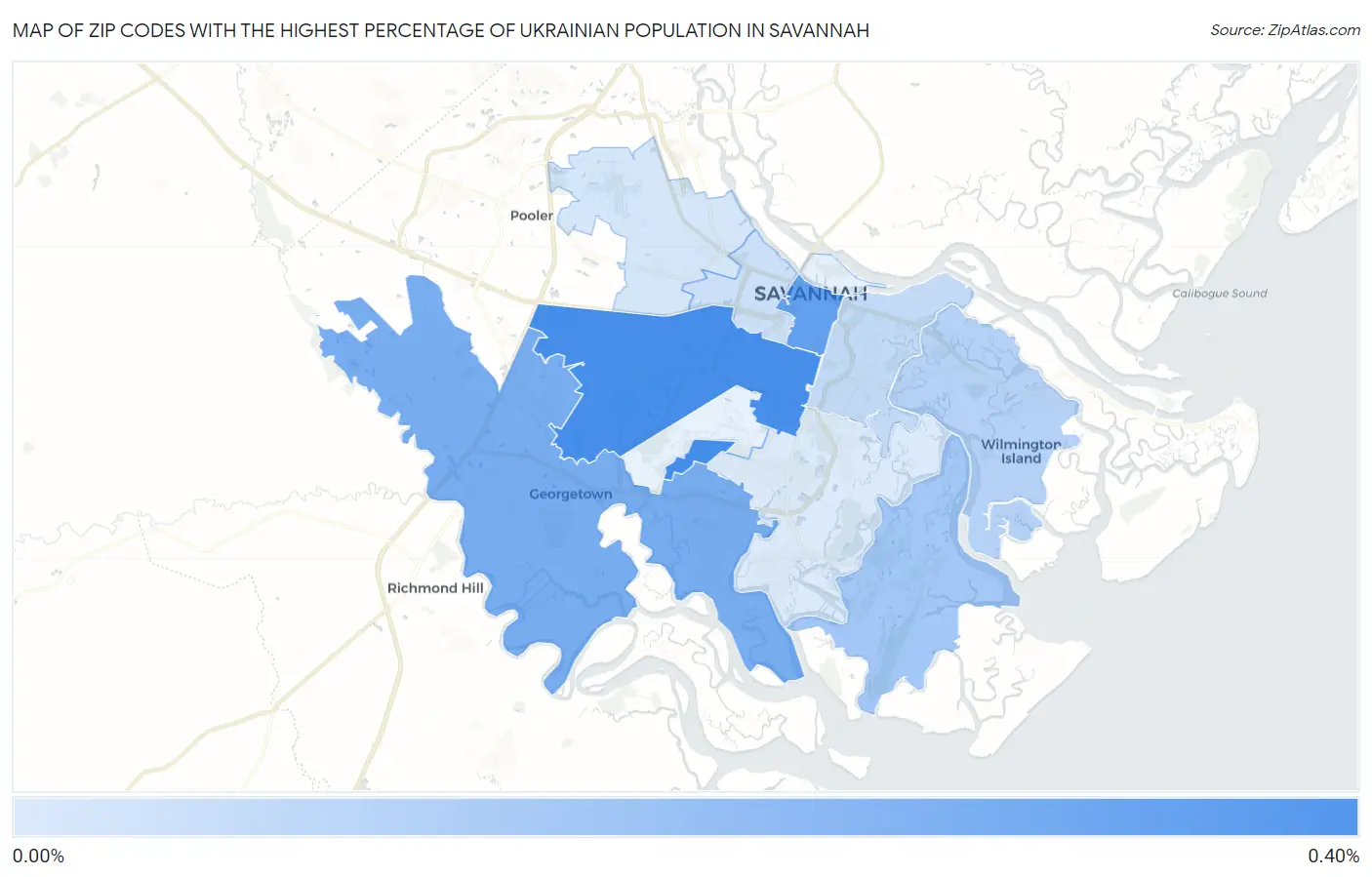 Zip Codes with the Highest Percentage of Ukrainian Population in Savannah Map