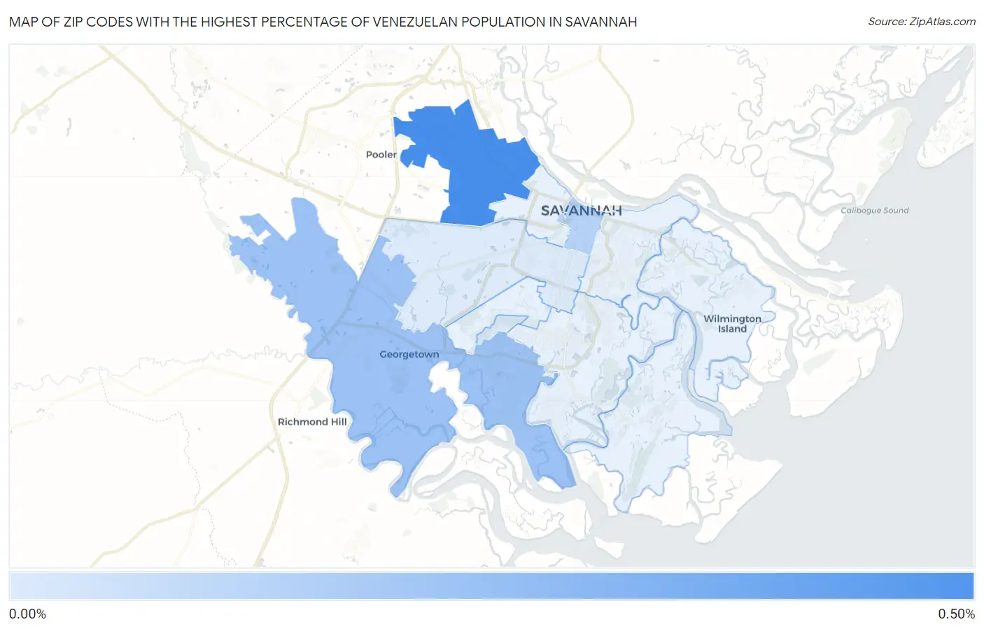 Zip Codes with the Highest Percentage of Venezuelan Population in Savannah Map