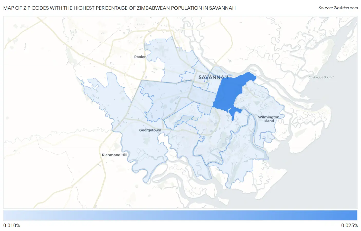Zip Codes with the Highest Percentage of Zimbabwean Population in Savannah Map