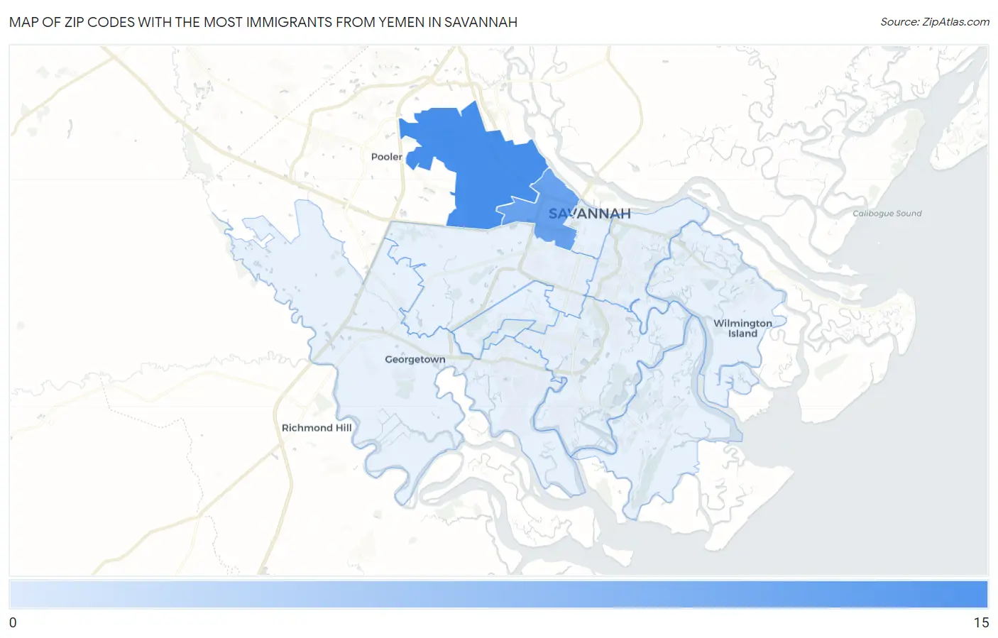 Zip Codes with the Most Immigrants from Yemen in Savannah Map
